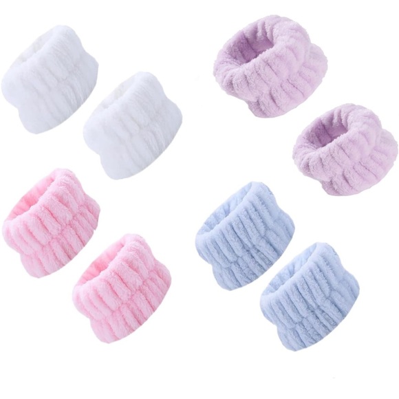 🌻4/$20 Spa Wrist Microfibre Absorbent Coral Fleece Wash Band Set Of 4 New - Picture 2 of 9